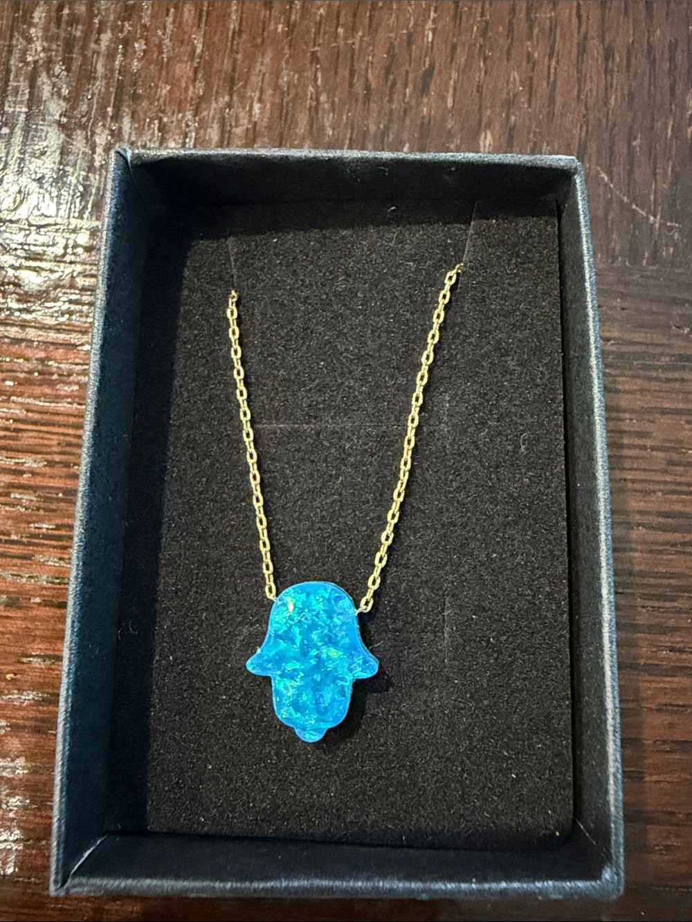 Blue Hamsa Pendant Necklace - Gold Chain